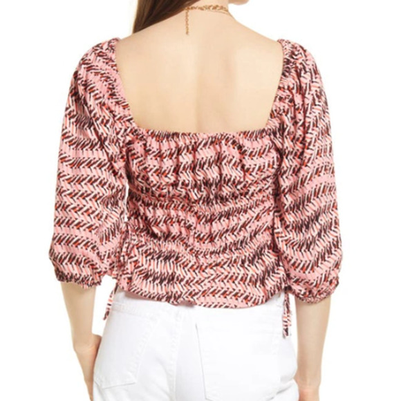 OPEN EDIT NORDSTROM ~ Geo Print Shirring Detail Square Neck Top STRETCHY M - Picture 3 of 10